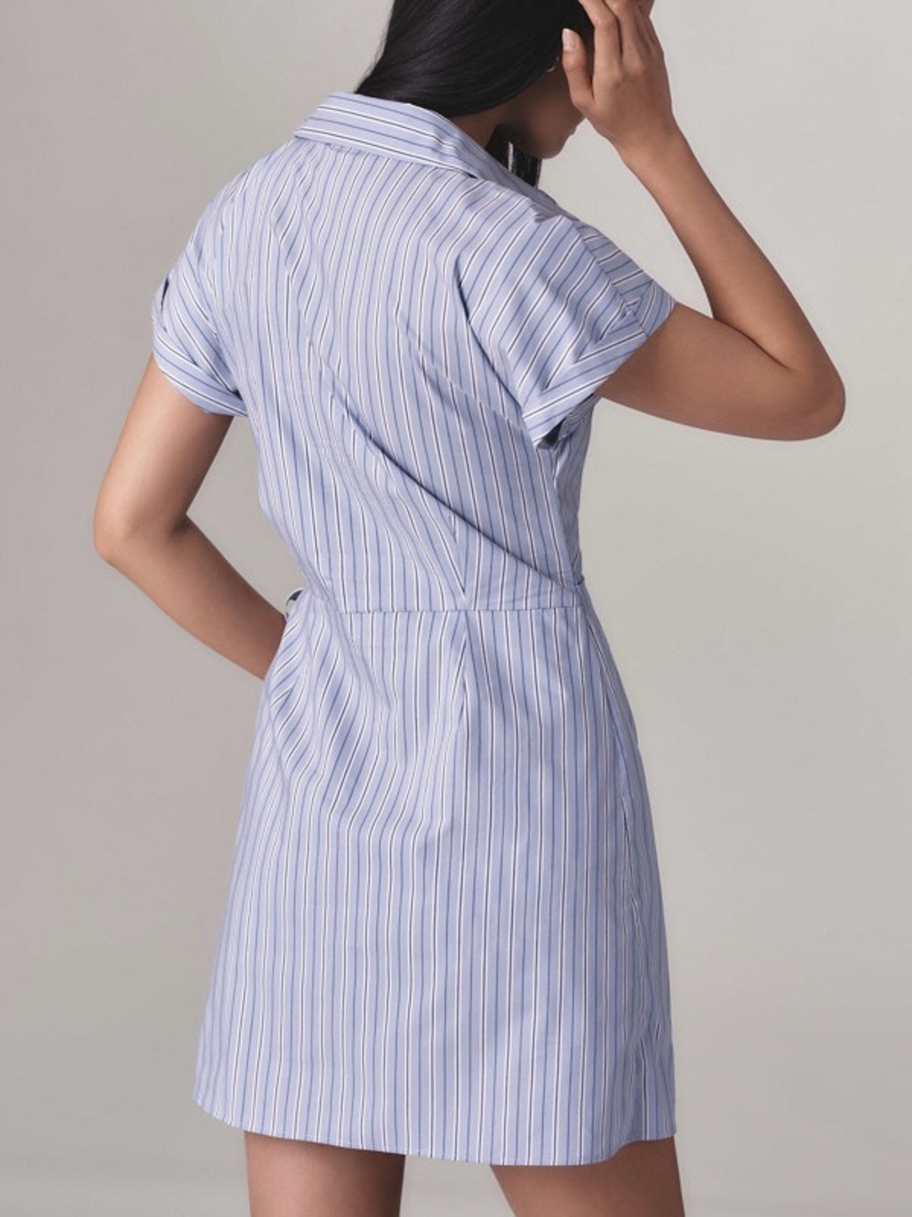 Anthropologie Maeve Mave Striped Wrap Mini Shirt Dress Blue XL - Picture 2 of 11